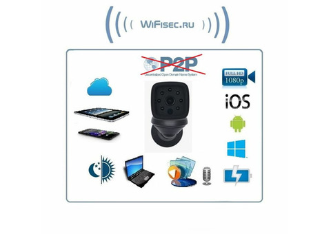 Бюджетная IP видеоняня WiFi (мини куб) с аккумулятором и с DVR, Full HD (Pro iCa