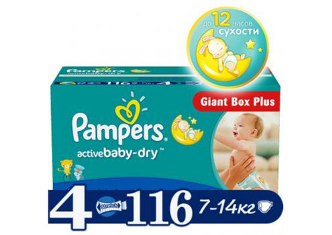 Pampers Подгузники Active Baby-Dry Maxi (7-14 кг) Малая Мега Упаковка 116