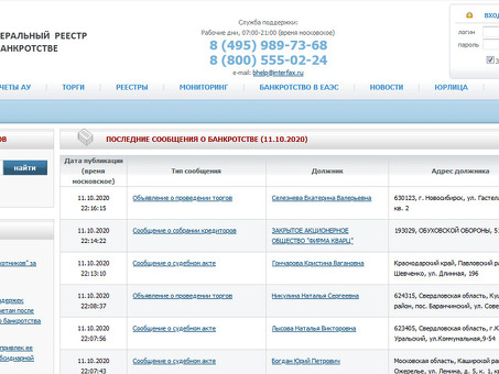 Официальный сайт Федерального резервного банка по банкротству физических лиц