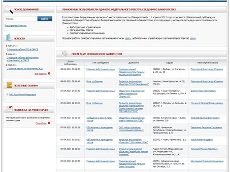 Реестр банкротов физических лиц: список должников на сайте