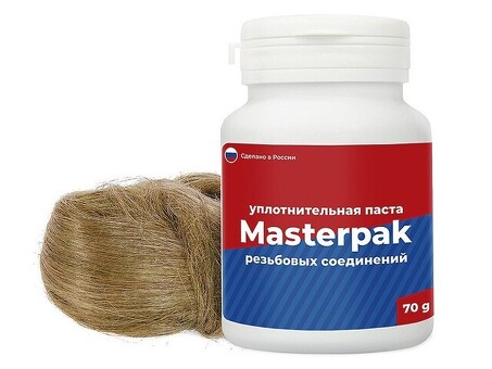 Набор уплотнительный паста +лён для воды, пара 70гр+14гр Masterpak