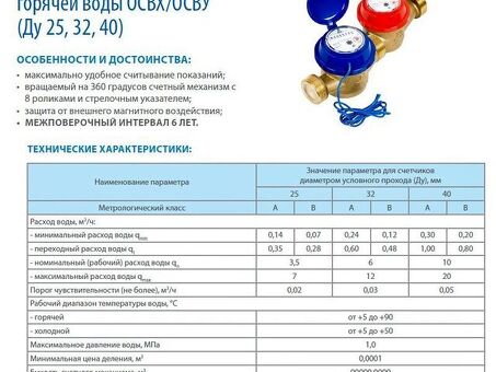 Счетчик воды до 90 градусов ОСВУ-40 муфтовый 200мм, Декаст (ПК Прибор)