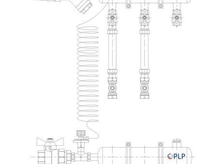 Узел коллекторный для отопления этажный с левым подключением на 2 выхода PLP УКЭО-Л-25-АИ-А15-50СТ-100-2-15-Р15Э-ВП110-РВ-КД