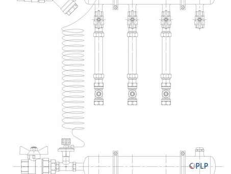 Узел коллекторный для отопления этажный с левым подключением на 3 выхода PLP УКЭО-Л-25-АИ-А15-50СТ-100-3-15-Р15Э-ВП110-РВ-КД