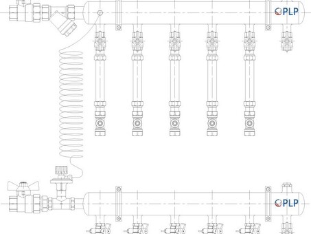 Узел коллекторный для отопления этажный с левым подключением на 5 выходов PLP УКЭО-Л-25-АИ-А20-50СТ-100-5-15-Р15Э-ВП110-РВ-КД