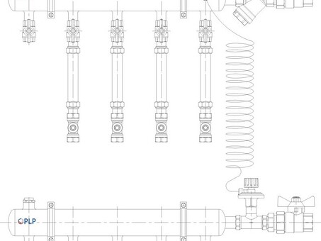 Узел коллекторный для отопления этажный с правым подключением на 4 выхода PLP УКЭО-П-25-АИ-А20-50СТ-100-4-15-Р15Э-ВП110-РВ-КД