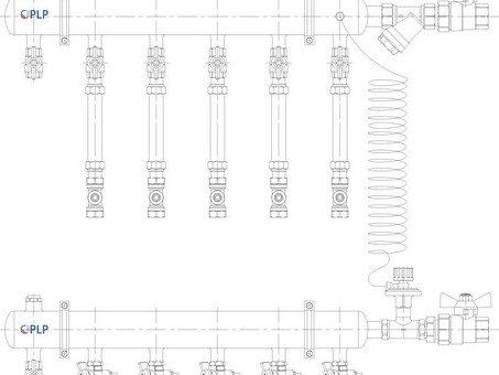 Узел коллекторный для отопления этажный с правым подключением на 5 выходов PLP УКЭО-П-25-АИ-А20-50СТ-100-5-15-Р15Э-ВП110-РВ-КД