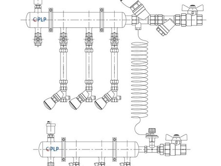 Узел коллекторный для отопления этажный с правым подключением на 3 выхода PLP УКЭО-П-25-Р25-А15-50СТ-100-3-15-Р15-ВП110-АВ-КД