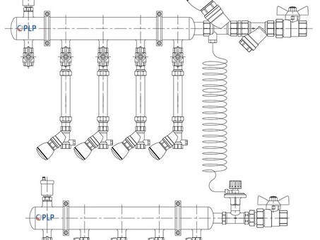 Узел коллекторный для отопления этажный с правым подключением на 4 выхода PLP УКЭО-П-25-Р25-А20-50СТ-100-4-15-Р15-ВП110-АВ-КД