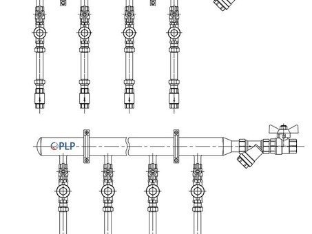 Узел коллекторный для водоснабжения этажный с левым подключением на 2 выхода PLP УКЭВ-Л-25-40НЖ-100-2-15-РД15-В110-КО15
