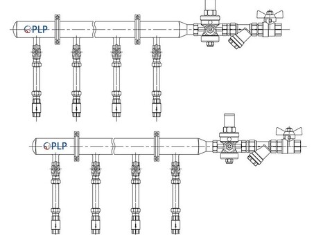 Узел коллекторный для водоснабжения этажный с левым подключением на 2 выхода PLP УКЭВ-Л-25-РД25-40НЖ-100-2-15-В110-КО15