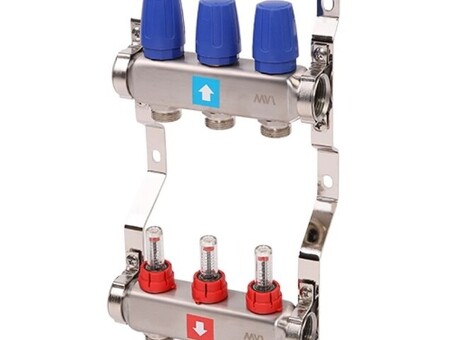 Блок коллекторный MVI из нержавеющей стали DN 25-3 выхода G 3/4, с расходомерами, без дренажного крана и воздухоотводчика, евроконус, MS.503.06