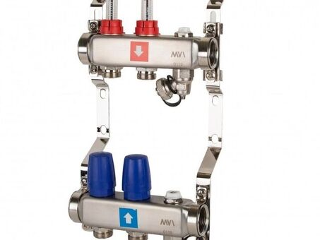 Блок коллекторный MVI из нержавеющей стали DN 25-2 выхода G 3/4, с расходомерами, с дренажным краном и воздухоотводчиком, евроконус, MS.702.06