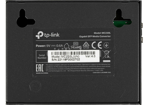 Характеристики медиаконвертер TP-Link MC220L 1000Mbit RJ45 SFP MiniGBIC IEEE 802.3ab IEEE 802.3z