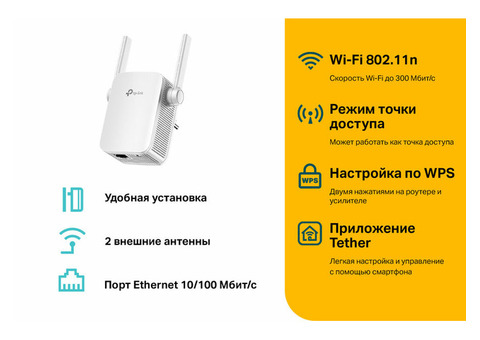 Характеристики повторитель беспроводного сигнала TP-LINK TL-WA855RE, белый